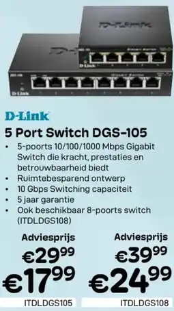 CompuDeals D-Link 5 Port Switch DGS-105 aanbieding