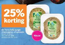 Albert Heijn AH Terra Tofu burger champignon of spinazie aanbieding