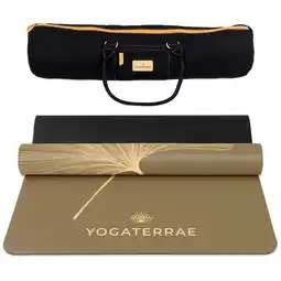 Decathlon Brons yogamat van PU-natuurlijk rubber met lichte ginkgo's Yin Yang + yogatas aanbieding