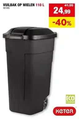 Hubo Keter vuilbak op wielen 110l zwart aanbieding