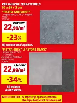 Hubo Pietra keramische terrastegel 60x60x2 cm 0,72m² 2 stuks antraciet aanbieding