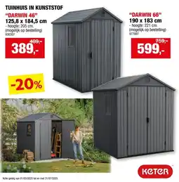 Hubo Keter Darwin 46 kunststof tuinhuis 125,8x184,5x205 cm grijs aanbieding