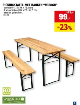 Hubo Garden Plus Munich 175 picknicktafel 175x76,5 cm bruin aanbieding