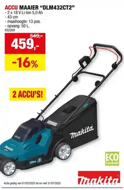 Hubo Makita DLM432CT2 accu grasmaaier 2x18 V Li-Ion 43cm + 2 accu's en 1 lader aanbieding
