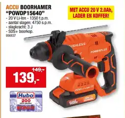 Hubo Powerplus Dual Power POWDP15640 accu boorhamer 20V + accu en lader aanbieding