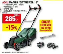 Hubo Bosch CityMower 18-300 accu grasmaaier 18V Li-Ion 32cm + batterij en lader aanbieding