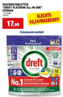 Hubo Dreft Professional Platinum All-in-One vaatwastabletten citroen 75 stuks aanbieding