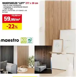 Hubo Latt wandpaneel met 7 latjes 277x30 cm 1,66m² white paintable 2 stuks aanbieding