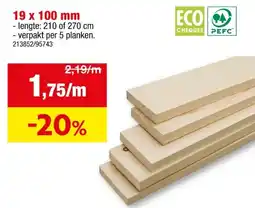 Hubo Vurenhout ruw 19x100 mm 210cm 5 stuks aanbieding