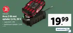 Lidl Accu 2 Ah met oplader 2,4 A, 20 V aanbieding
