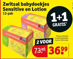 Kruidvat Zwitsal babydoekjes Sensitive en Lotion aanbieding