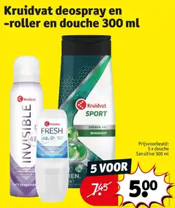 Kruidvat Kruidvat deospray en -roller en douche 300 ml aanbieding