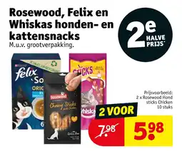 Kruidvat Rosewood, Felix en Whiskas honden- en kattensnacks aanbieding