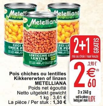 Pois chiches ou lentilles kikkererwten of linzen metelliana