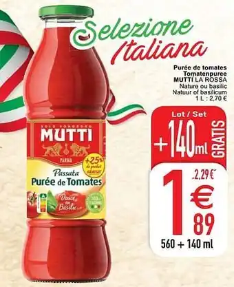 Cora Purée de tomates tomatenpuree mutti la rossa aanbieding