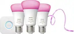 Coolblue Philips Hue White and Color Startpakket E27 3-pack + Solo Lightstrip 3m aanbieding