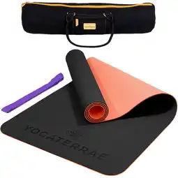 Decathlon Yogamat ZWART CORAL in TPE met stretchriem + katoenen draagtas aanbieding