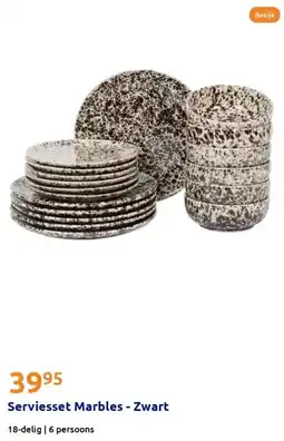 Action Serviesset Marbles - Zwart aanbieding