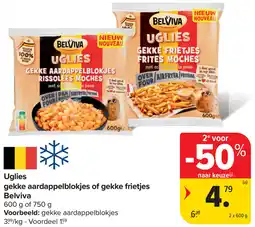 Carrefour Belviva uglies gekke aardappelblokjes of gekke frietjes aanbieding