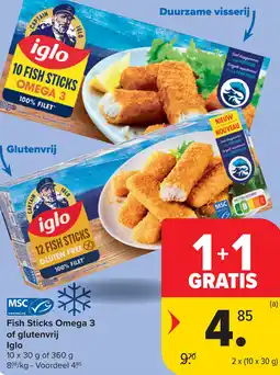 Carrefour Iglo fish sticks omega 3 of glutenvrij aanbieding