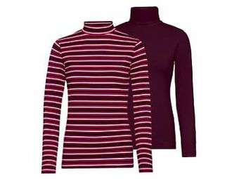 Lidl ESMARA® Set van 2 coltruien of T-shirts met lange mouwen van een katoenmix (L (44/46), roze/lila) aanbieding