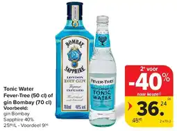 Carrefour Tonic Water Fever-Tree (50 cl) of gin Bombay (70 cl) aanbieding