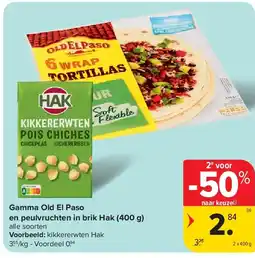 Carrefour Gamma Old El Paso en peulvruchten in brik Hak (400 g) aanbieding