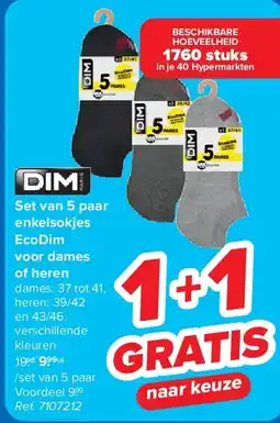 Carrefour Set van 5 paar enkelsokjes EcoDim voor dames of heren aanbieding