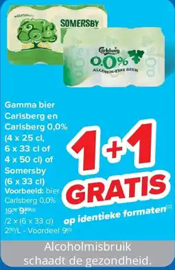 Carrefour Gamma bier Carlsberg en Carlsberg 0,0% (4 x 25 cl, 6 x 33 cl of 4 x 50 cl) of Somersby (6 x 33 cl) aanbieding
