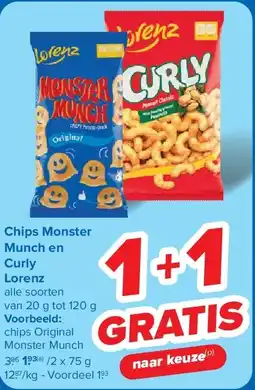 Carrefour Chips Monster Munch en Curly Lorenz aanbieding