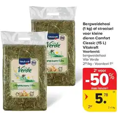 Carrefour Bergweidehooi (1 kg) of strooisel voor kleine dieren Comfort Classic (15 L) Vitakraft aanbieding
