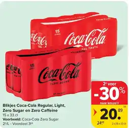 Carrefour Blikjes Coca-Cola Regular, Light, Zero Sugar en Zero Caffeine aanbieding