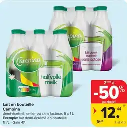 Carrefour Market Campina Lait en bouteille aanbieding
