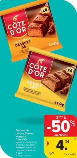 Carrefour Market Côte d'Or gamme de bâtons, zero et nougatti aanbieding