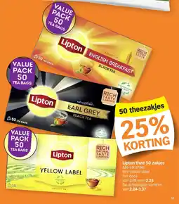 Albert Heijn Lipton thee 50 zakjes aanbieding