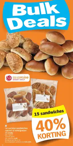 Albert Heijn La Lorraine sandwiches naturel of meergranen 15 stuks aanbieding