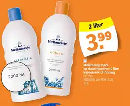 Albert Heijn Melkmeisje baden douchecrème 2 liter karnemelk of honing aanbieding