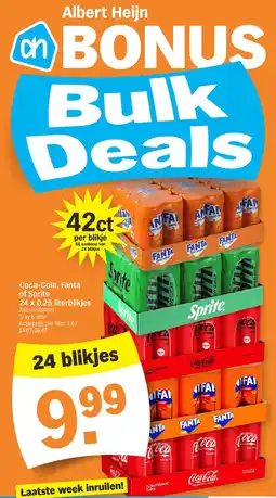 Albert Heijn Coca-Cola, Fanta of Sprite 24 x 0.25 literblikjes aanbieding