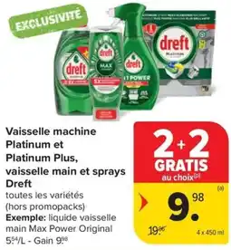 Carrefour Market Dreft vaisselle machine platinum et platinum plus, vaisselle main et sprays aanbieding