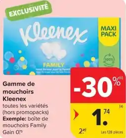 Carrefour Market Kleenex gamme de mouchoirs aanbieding