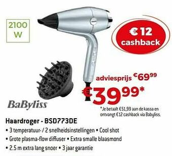 Exellent Babyliss haardroger - bsd773de aanbieding