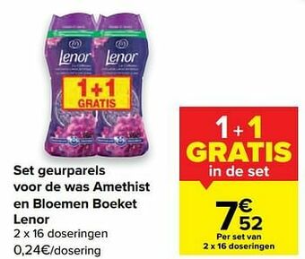 Carrefour Set geurparels voor de was amethist en bloemen boeket lenor aanbieding
