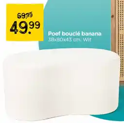 Xenos Poef bouclé banana 38x80x43 cm. Wit aanbieding