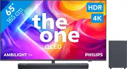 Coolblue Philips Ambilight 65 PUS9000 QLED 4K (2025) + JBL Bar 2.1 Deep Bass M2 Zwart aanbieding