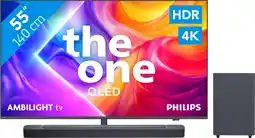 Coolblue Philips Ambilight 55 PUS9000 QLED 4K (2025) + JBL Bar 2.1 Deep Bass M2 Zwart aanbieding