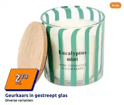Action Geurkaars in gestreept glas aanbieding