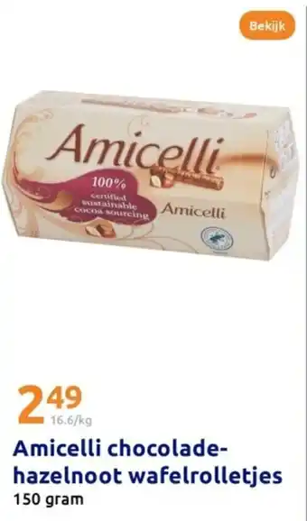 Action Amicelli chocolade hazelnoot wafelrolletjes aanbieding