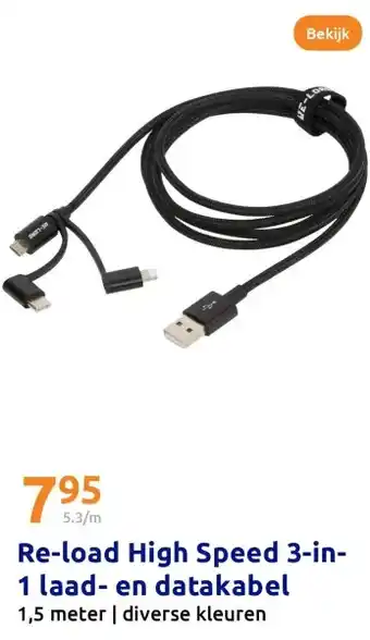 Action Re-load High Speed 3 in 1 laad en datakabel aanbieding
