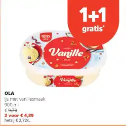 Spar OLA ijs met vanillesmaak 900 ml aanbieding
