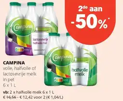 Spar CAMPINA halfvolle melk 6 x 1 L aanbieding